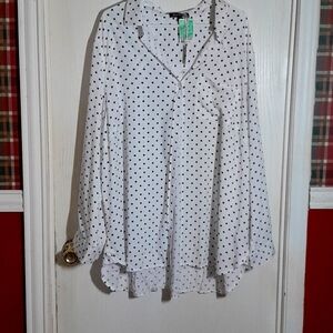 VELVET HEART White w/ Black Polks Dots Button up Women's Shirt 3X